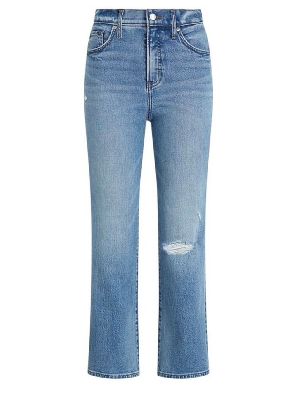 Express Women's High Waist Light Wash Ripped Knee Crop Flare Jeans Size 12 Tall